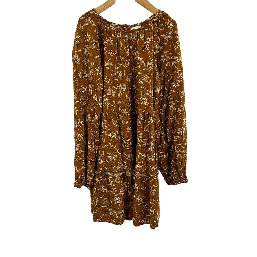 Art Class Brown Floral Long Sleeve Boho Dress Size Medium